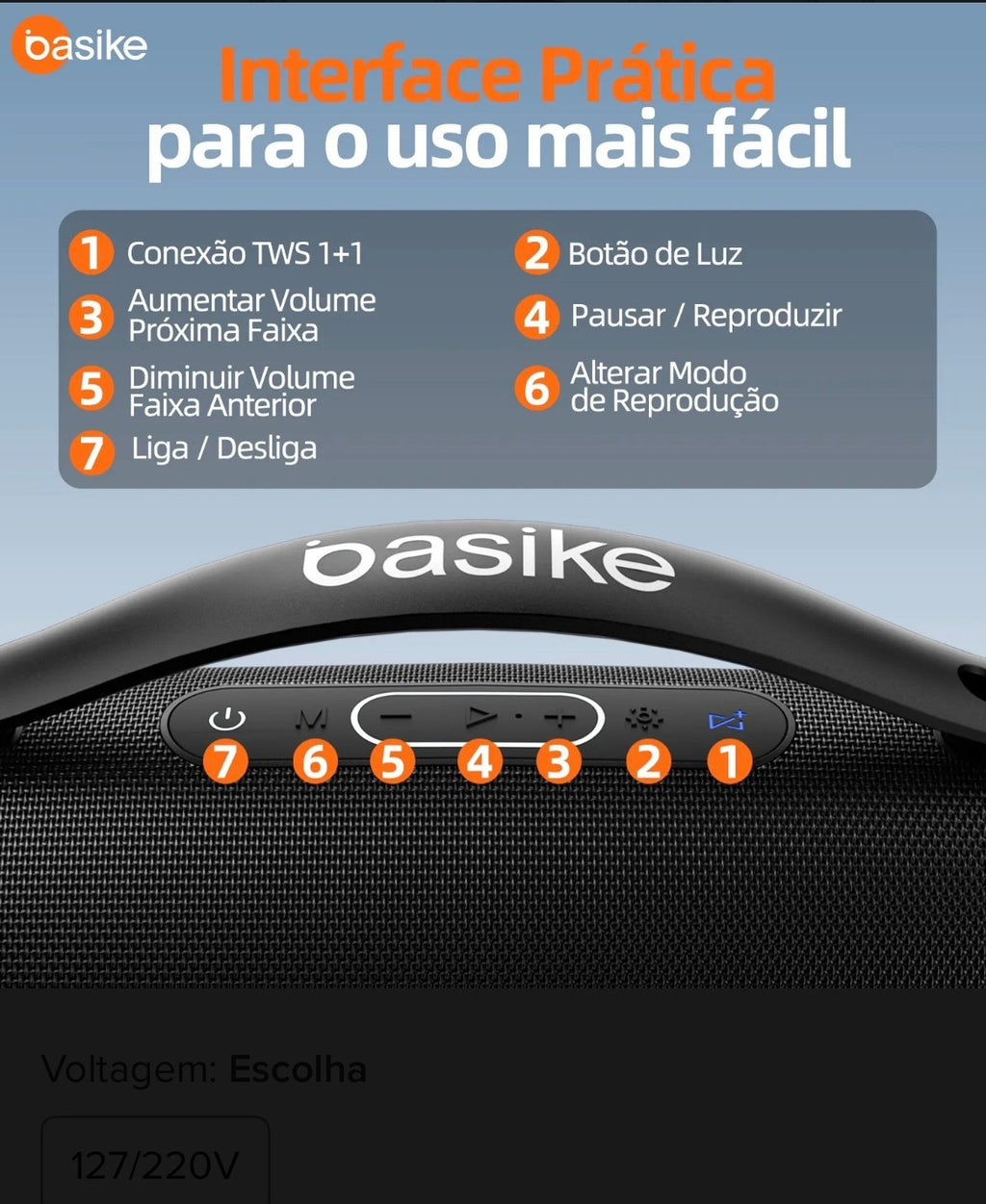 Caixa De Som BASIKE Portatil Bluetooth 160w 15hrs Hifi Tws 1+1 Ipx6