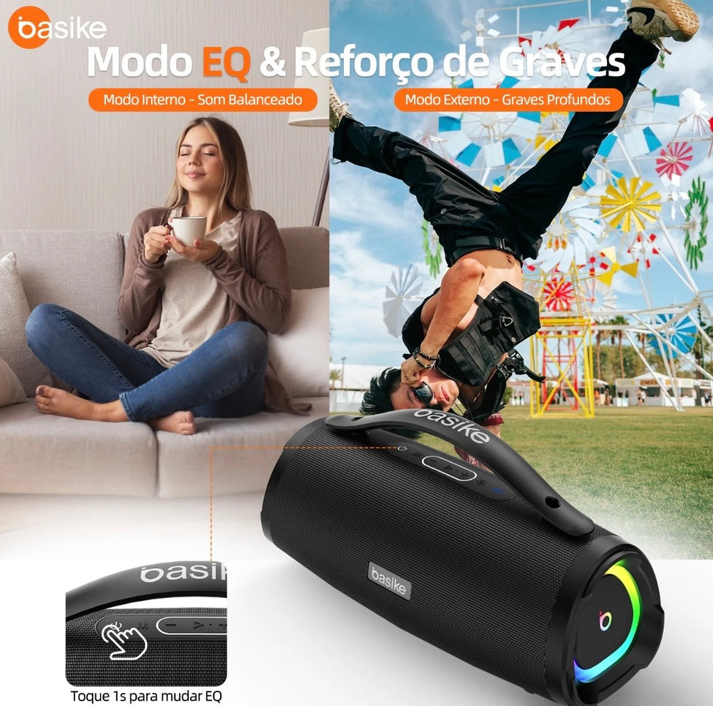 Caixa De Som BASIKE Portatil Bluetooth 160w 15hrs Hifi Tws 1+1 Ipx6